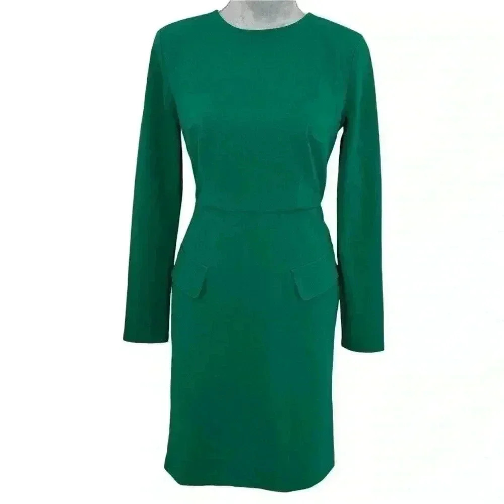 Donna Morgan Women’s Long Sleeve Sheath Dress with Flap Pockets at Side Hips